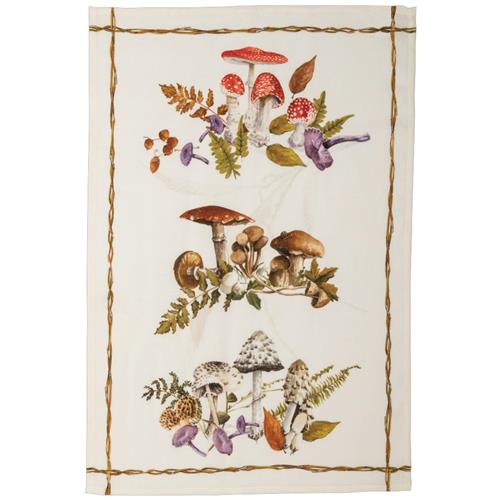 Tea towel Mushrooms Brown piping 50x70