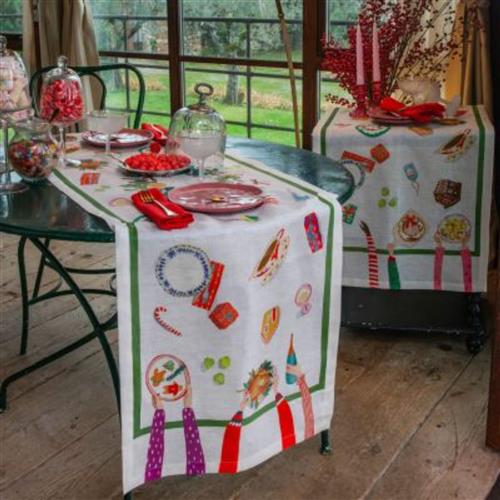 Tafelloper Hand On Xmas Creme 45x170
