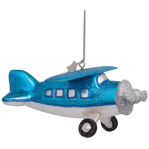 Kersthanger Vliegtuig Blauw 5cm