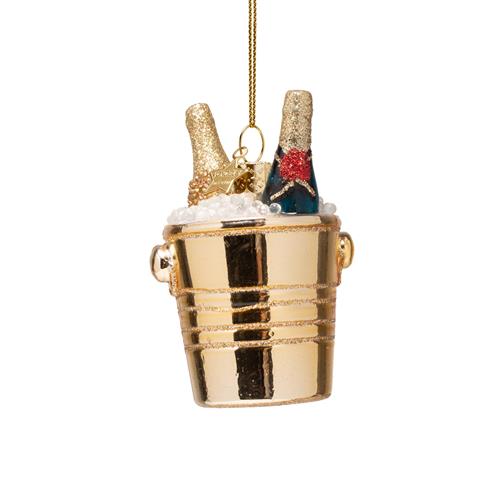 Kersthanger Champagneflessen in Gouden Cooler H7cm