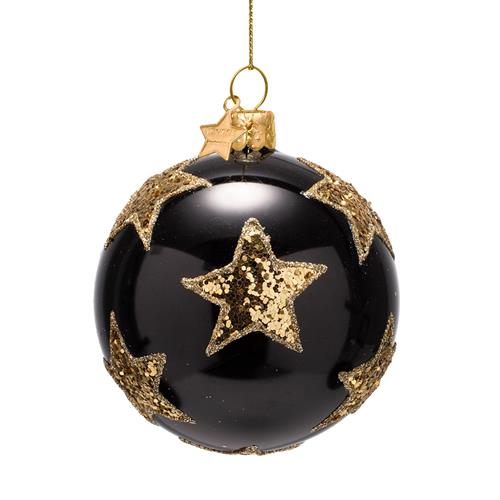 Kerstbal Zwart met Gouden Sterren D:9cm