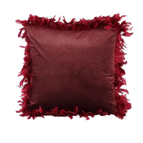 PTMD Sierkussen Jaivey Bordeaux Velours met veertjes 45x45