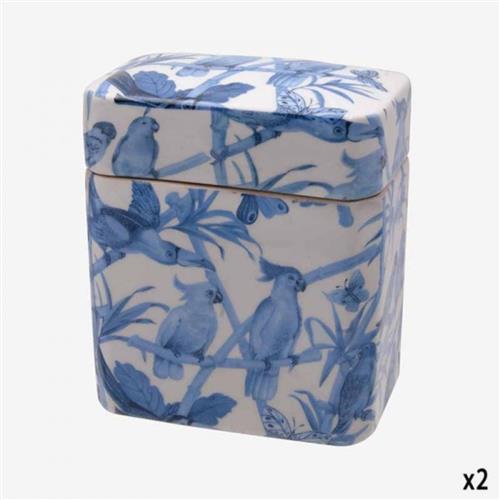 Rectangular jar with lid with blue parrot