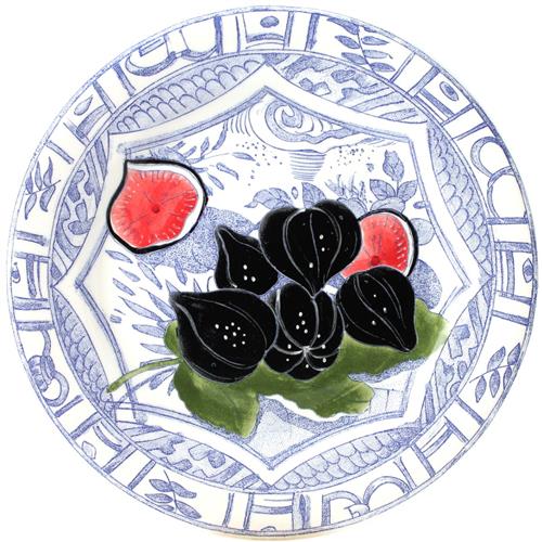 Gien Oiseau Bleu Fruits breakfast plate with figs