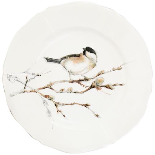 Gien Cake plate Les Oiseaux de la Foret Barnacle tit