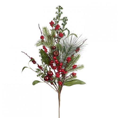 Christmas branch with berries and holly 74cm