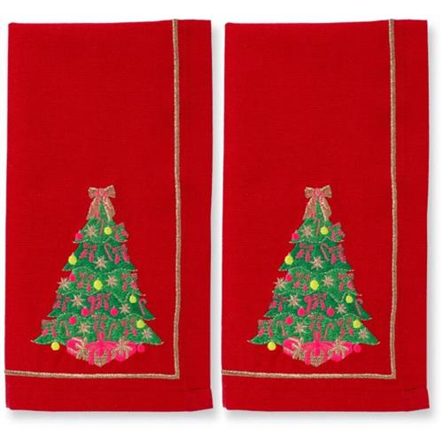 Napkin embroidered Christmas tree red 45x45 2 pieces