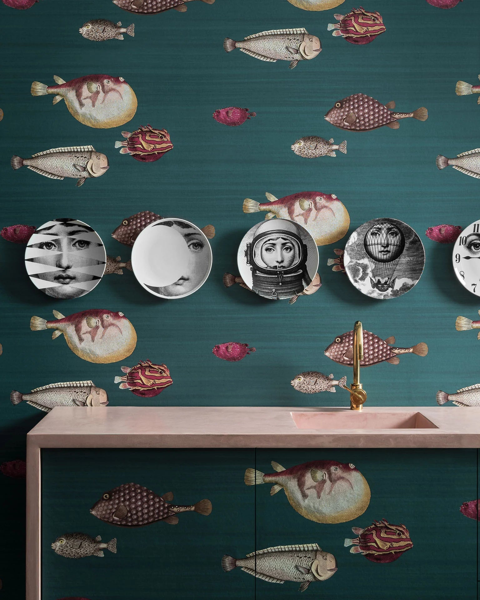 Cole & Son Fornasetti Acquario, Dark Viridian
