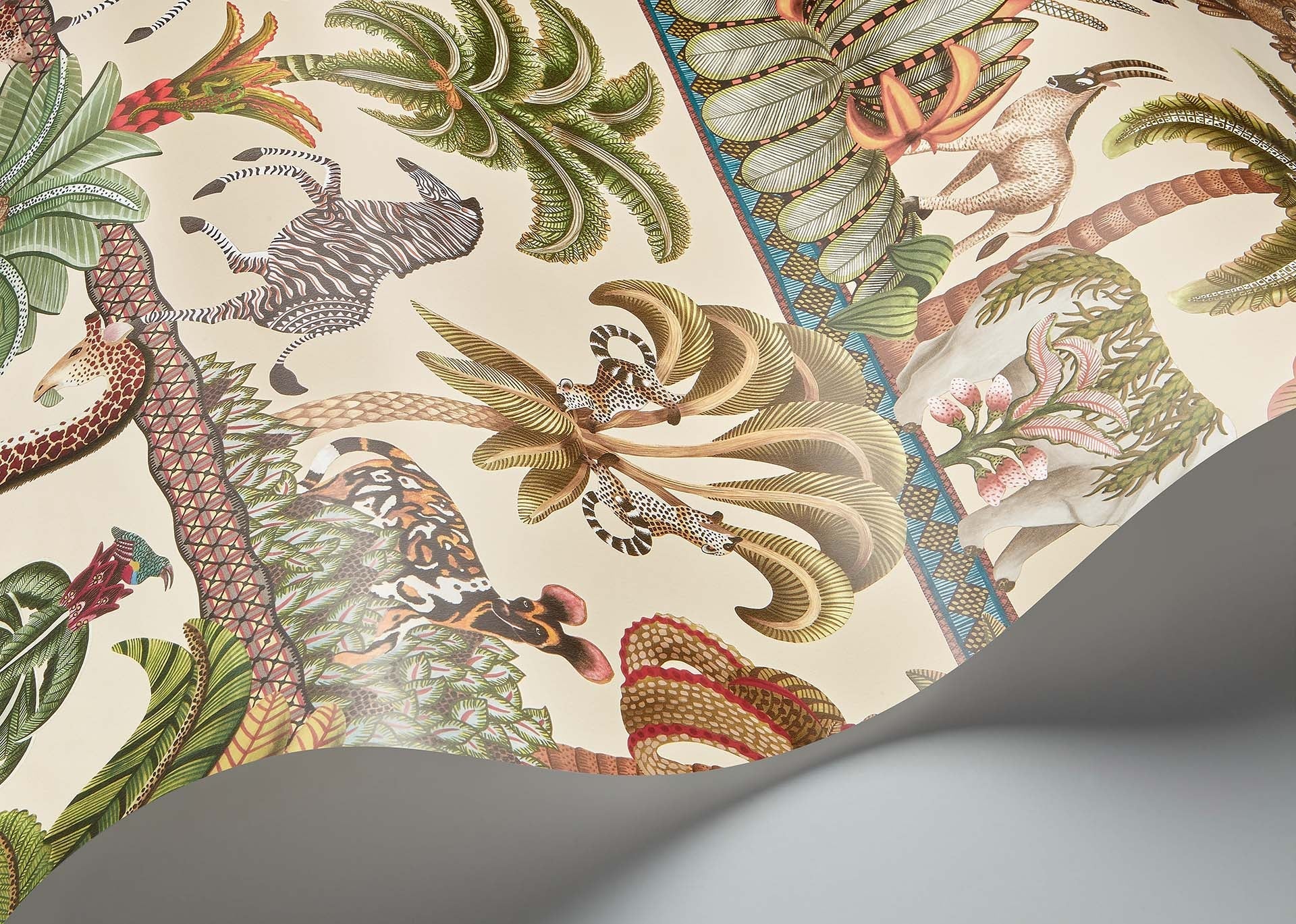 Cole & Son Ardmore Jabula.  Afrika Kingdom  Olive Green & Spring Green on Cream