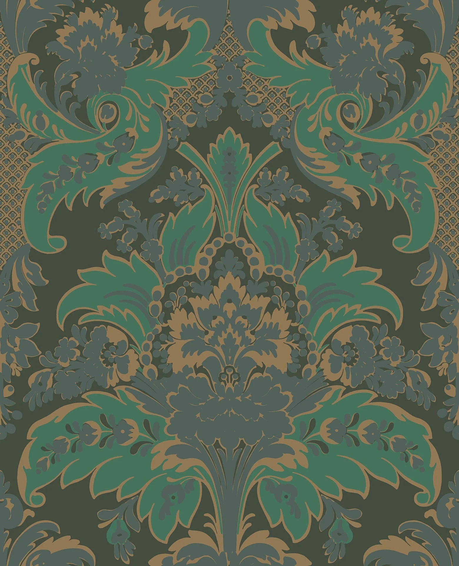 Cole & Son Albemarie, Aldwych, Metallic Gold & Viridian on Dark Viridian