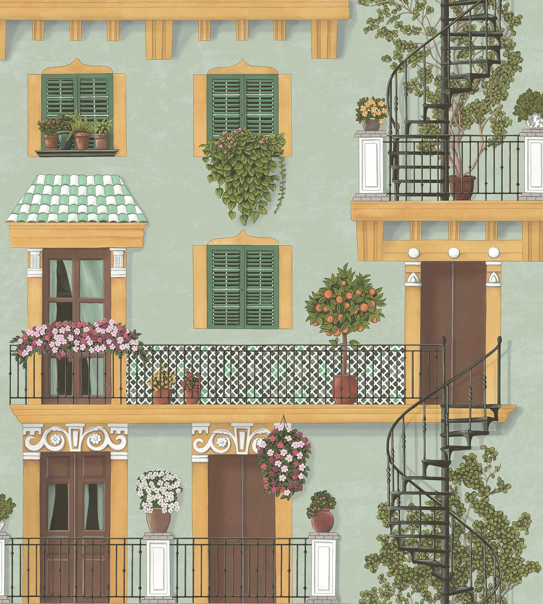 Cole & Son Seville Alfaro, Dark Ochre & Forest Green on Duck Egg