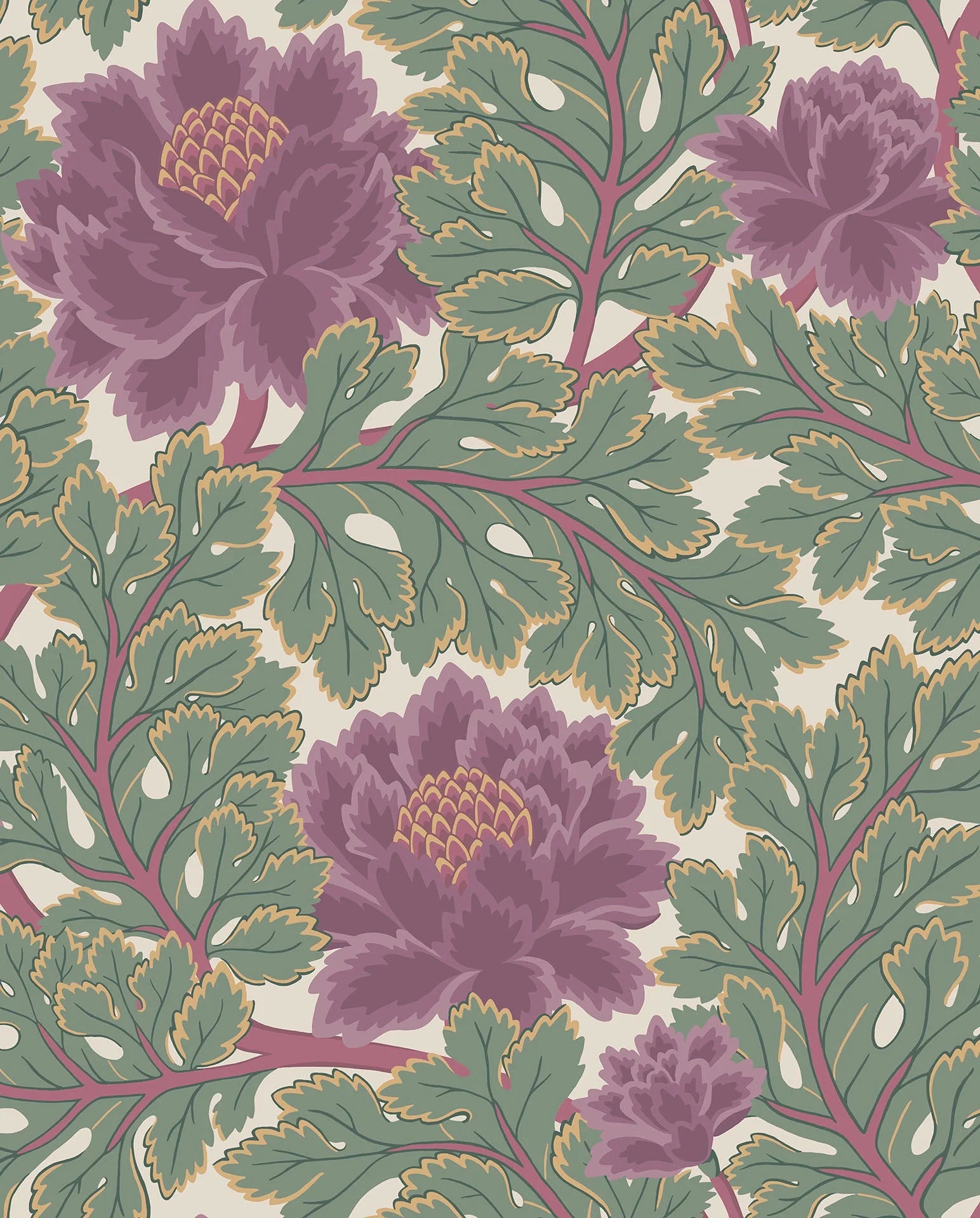 Cole & Son The Pearwood Collection.  Aurora, Mulberry & Sage on Parchment