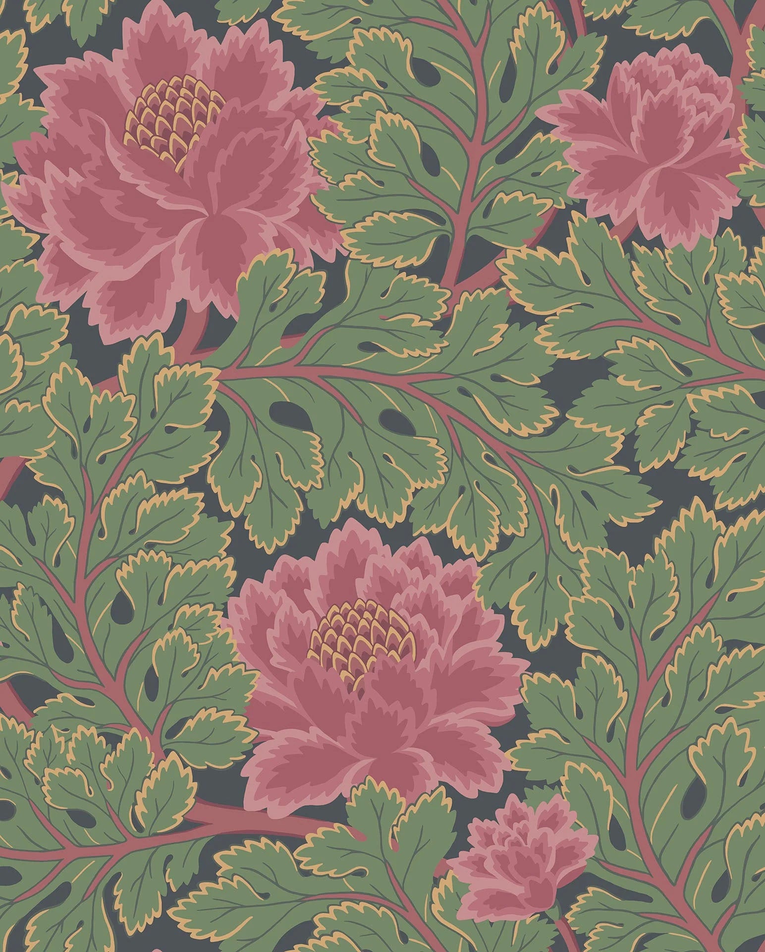 Cole & Son The Pearwood Collection.  Aurora,  Rose & Forest on Charcoal