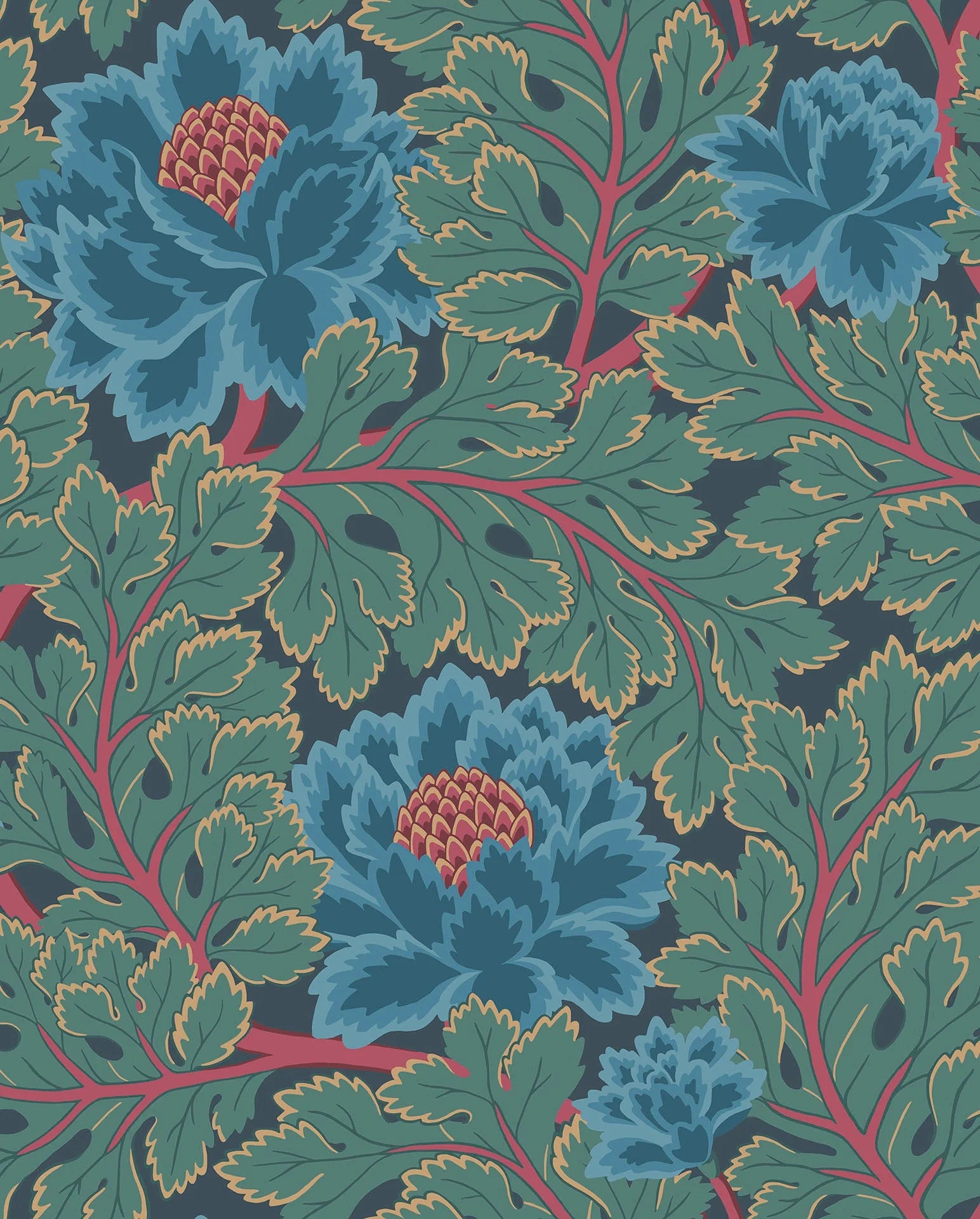 Cole & Son The Pearwood Collection.  Aurora,  Petrol & Teal on Ink