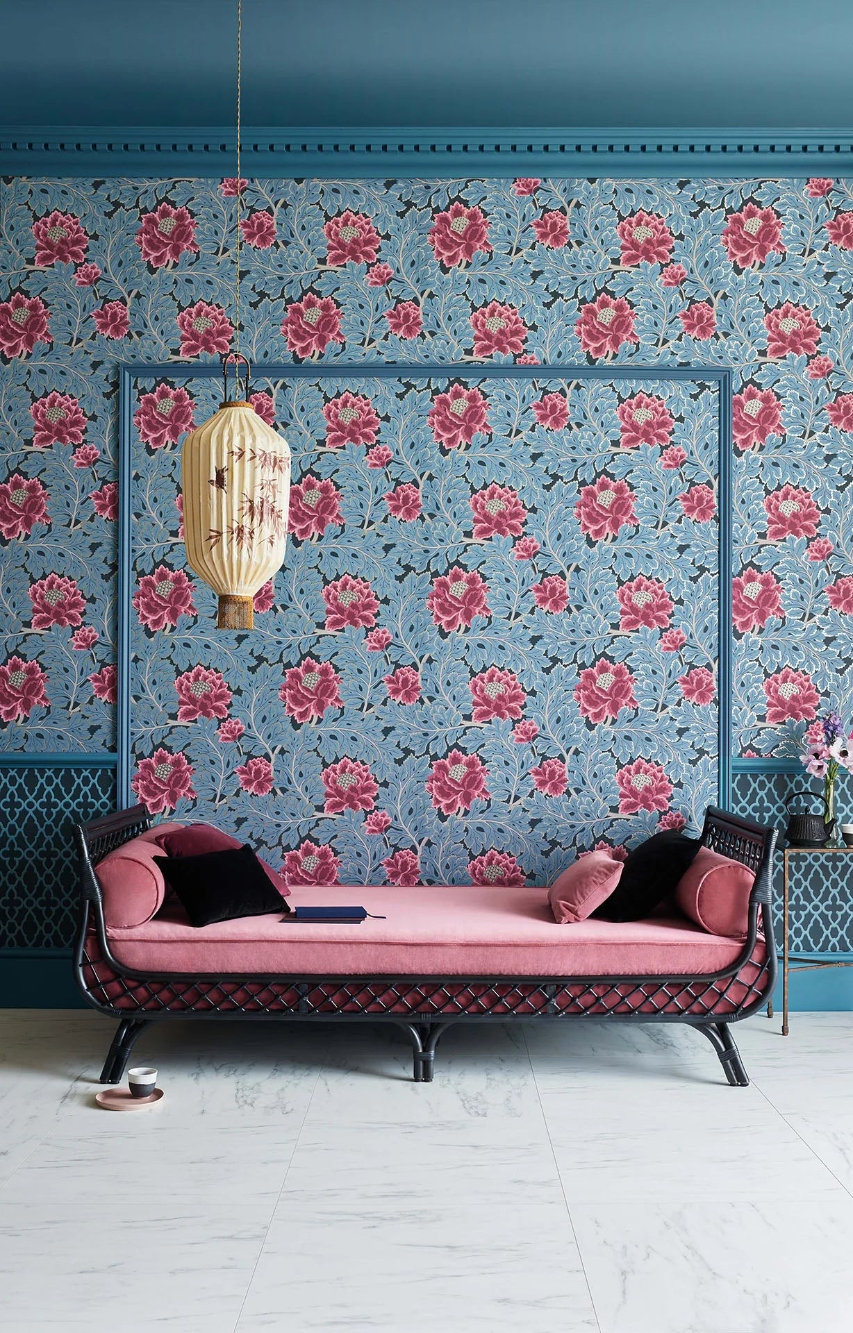Cole & Son The Pearwood Collection.  Aurora, Cerise & Cerulean Blue on Midnight