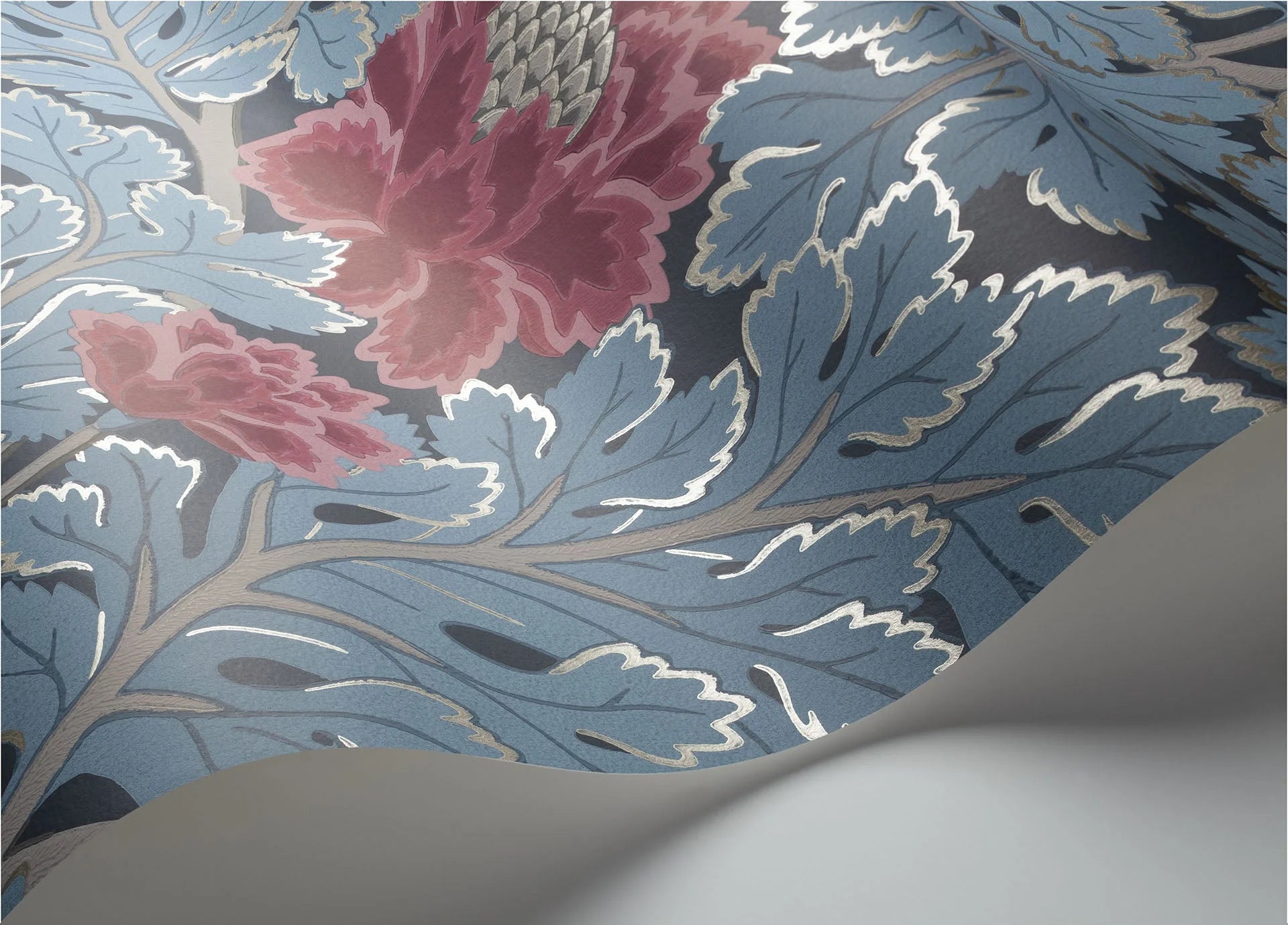 Cole & Son The Pearwood Collection.  Aurora, Cerise & Cerulean Blue on Midnight