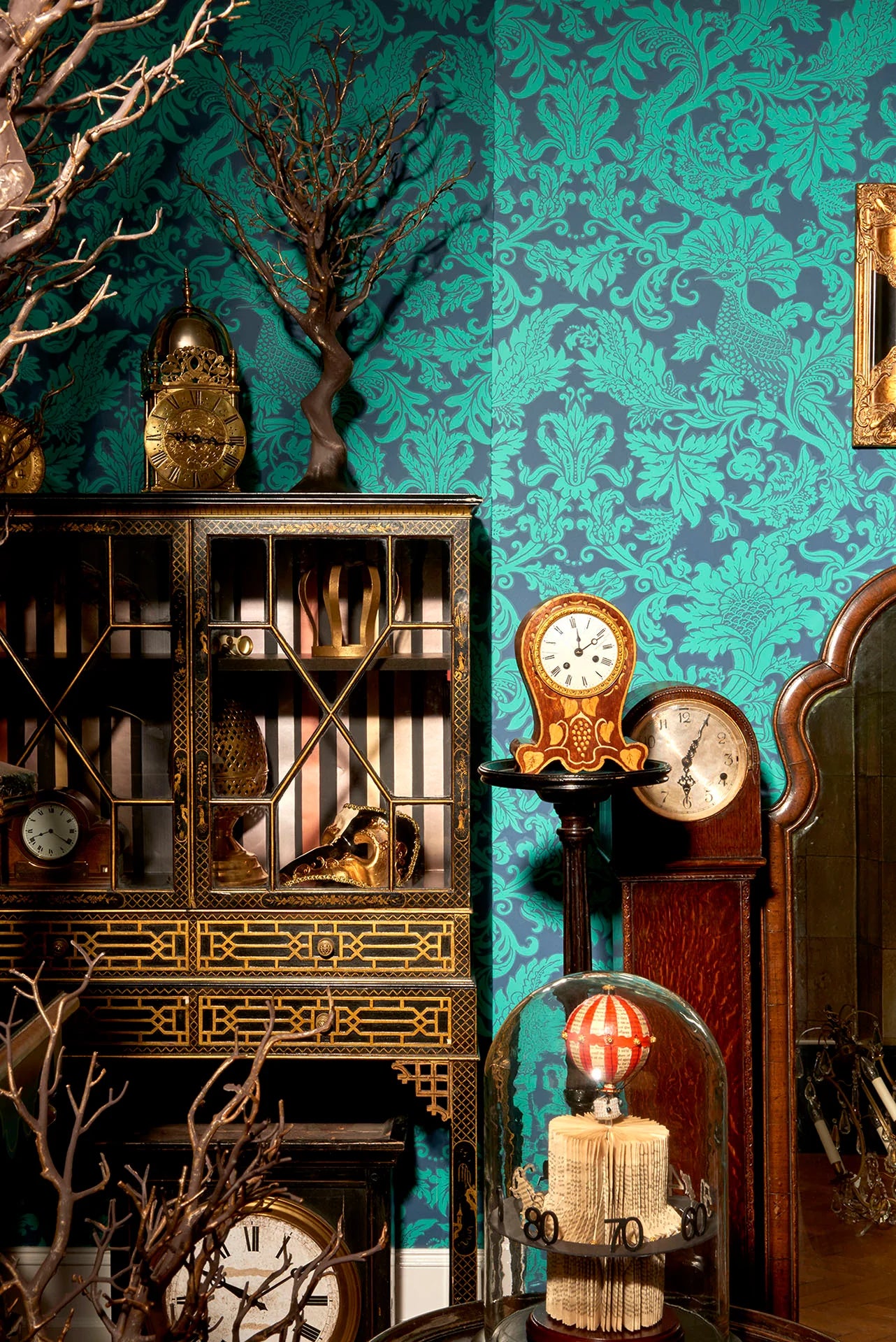 Cole & Son Mariinsky Damask Balabina, Teal on Midnight
