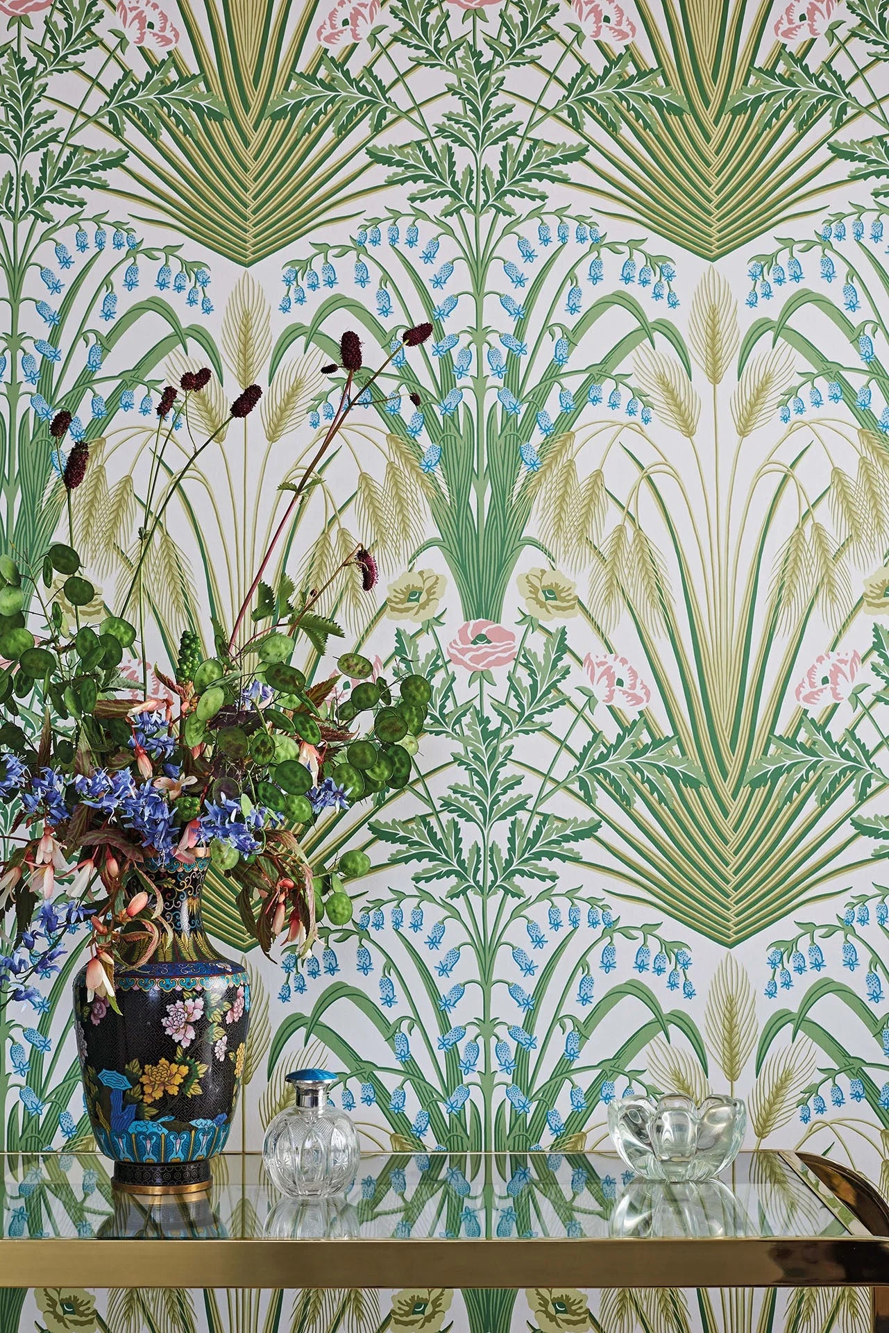 Cole & Son Botanical - Botanica,  Bluebell,  Leaf Green & Cerulean Sky on Chalk