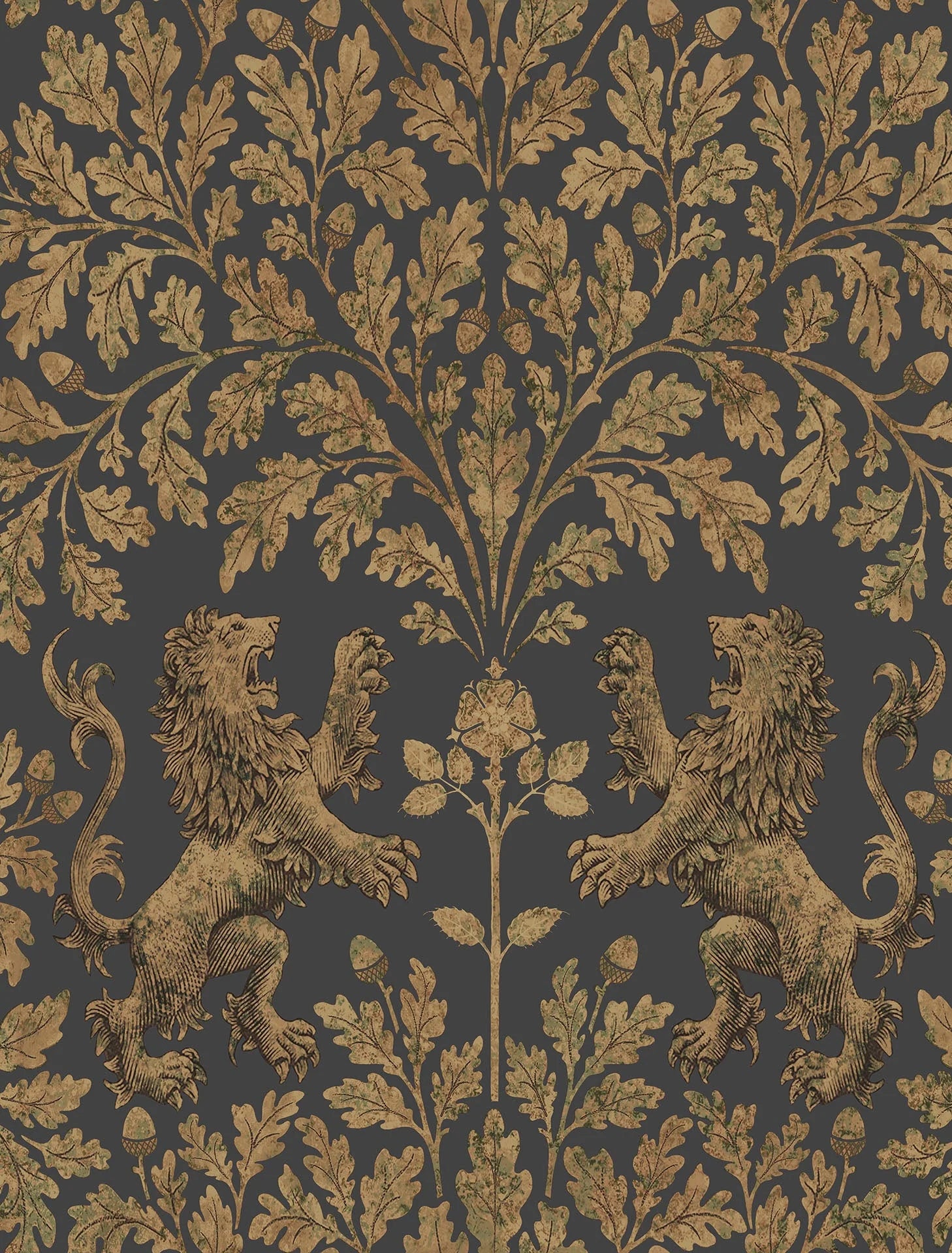 Cole & Son The Pearwood Collection. Boscobel Oak, Metallic Antique Gold on Black