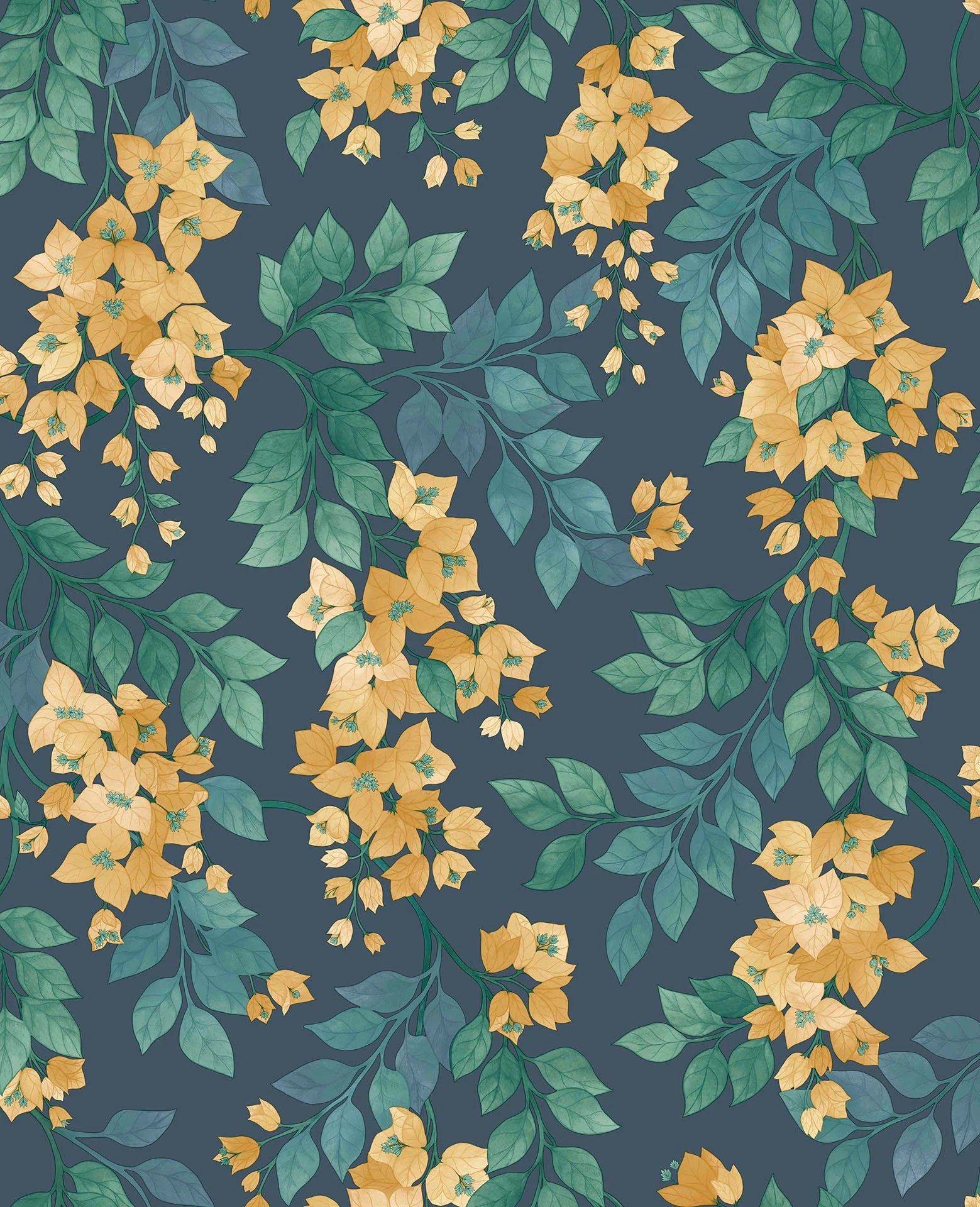 Cole & Son Seville Bougainvillea, Ochre, Viridian & Petrol on Ink