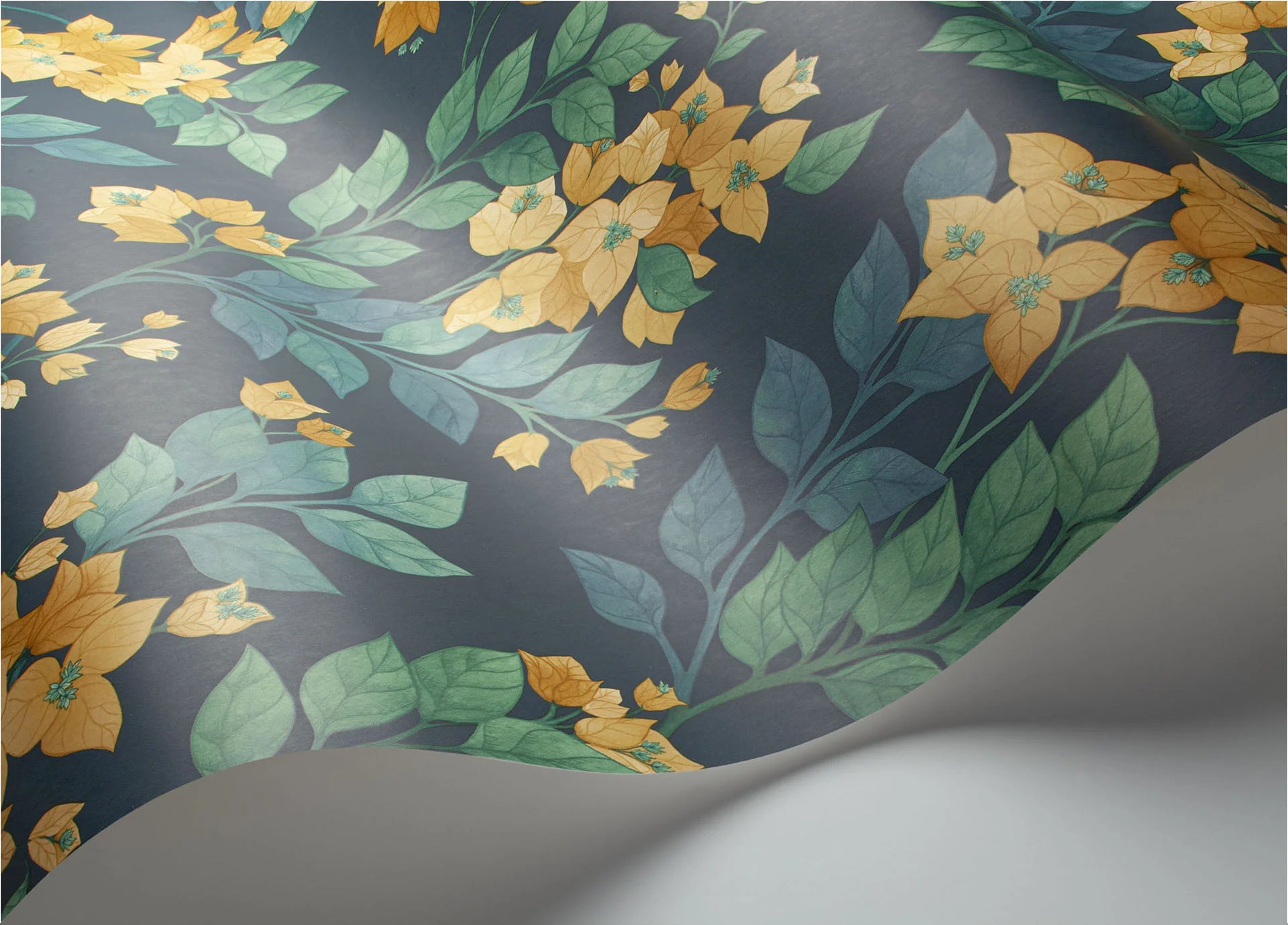 Cole & Son Seville Bougainvillea, Ochre, Viridian & Petrol on Ink