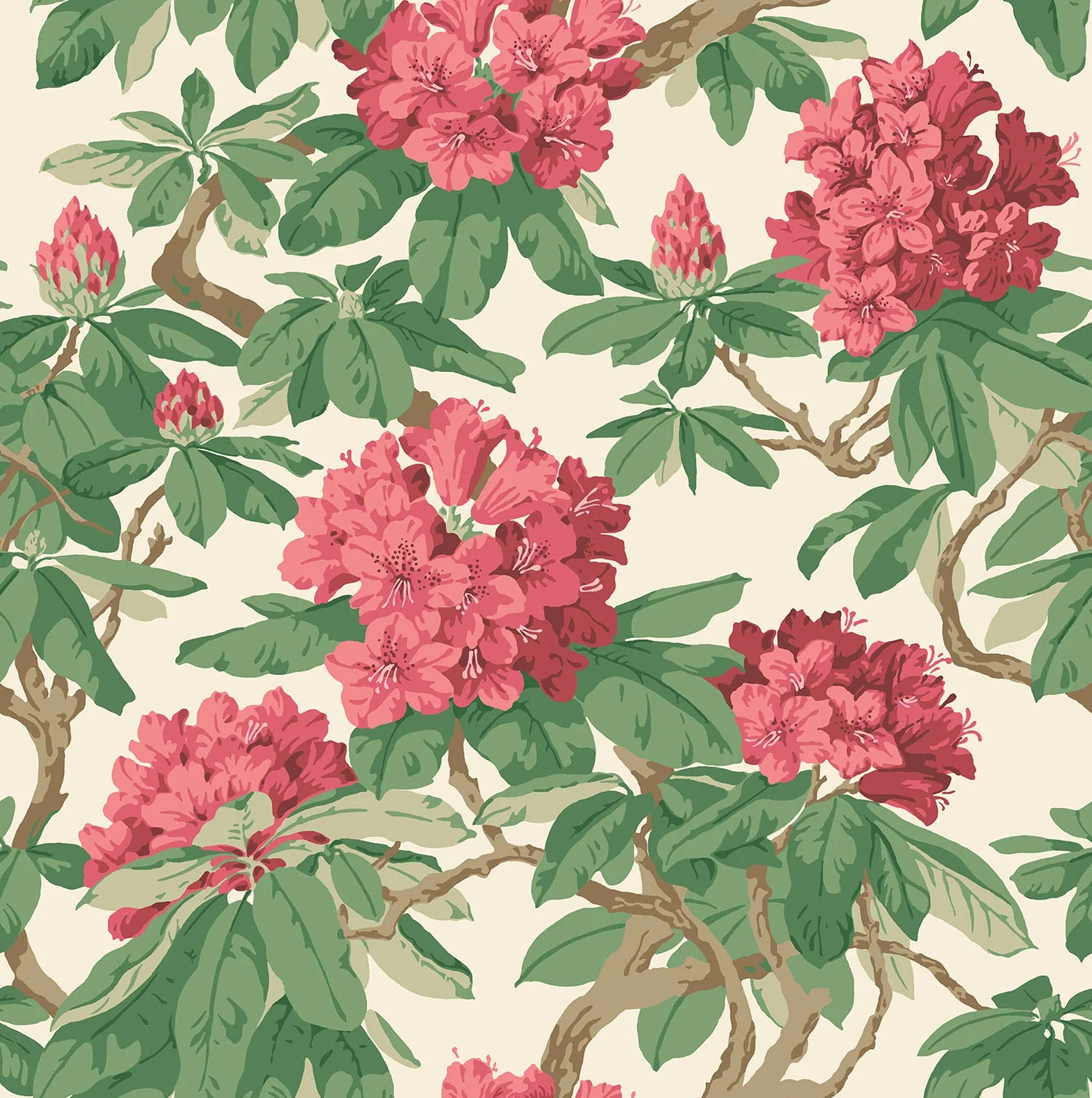 Cole & Son Folie Bourlie, Cerise, Leaf Green on White