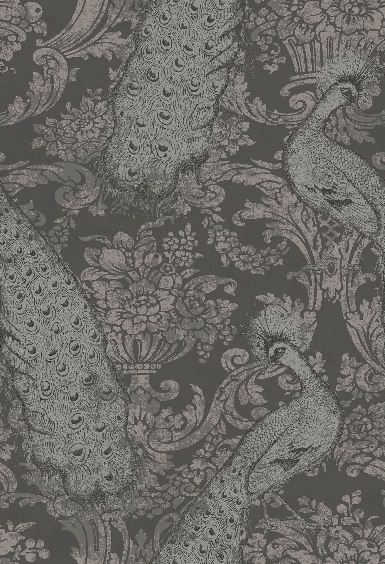 Cole & Son, Albemarie, Byron, Metallic Silver on Charcoal Foil