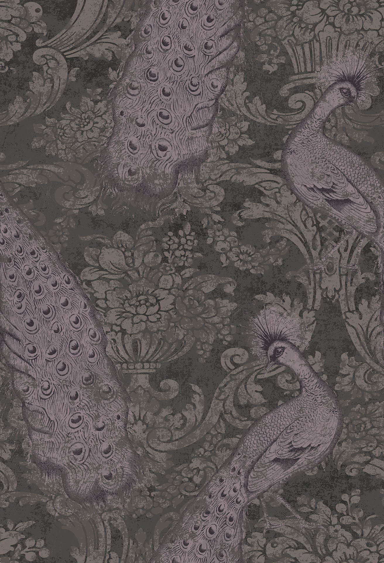 Cole & Son, Albemarie, Byron, Metallic Lilac Grey & Mink on Charcoal