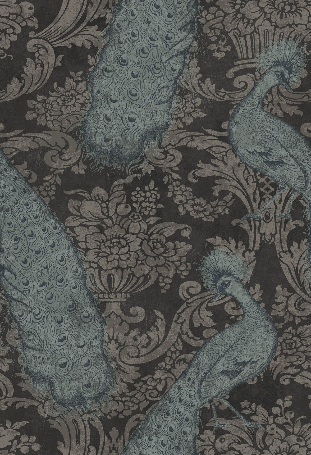 Cole & Son, Albemarie, Byron, Metallic Petrol & Metallic Silver on Charcoal