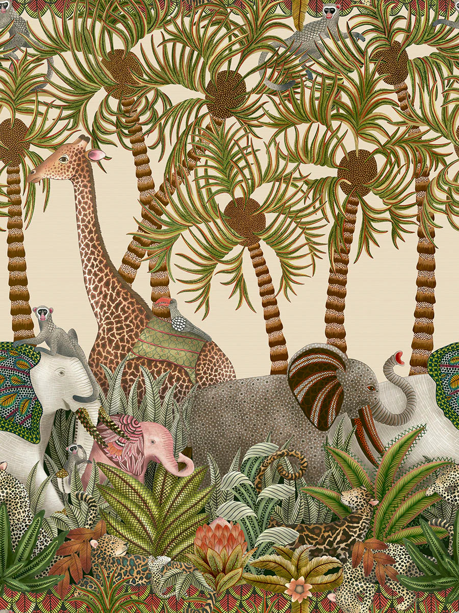 Cole & Son Jabula Letaba March, Spring Green & Ginger on Cream