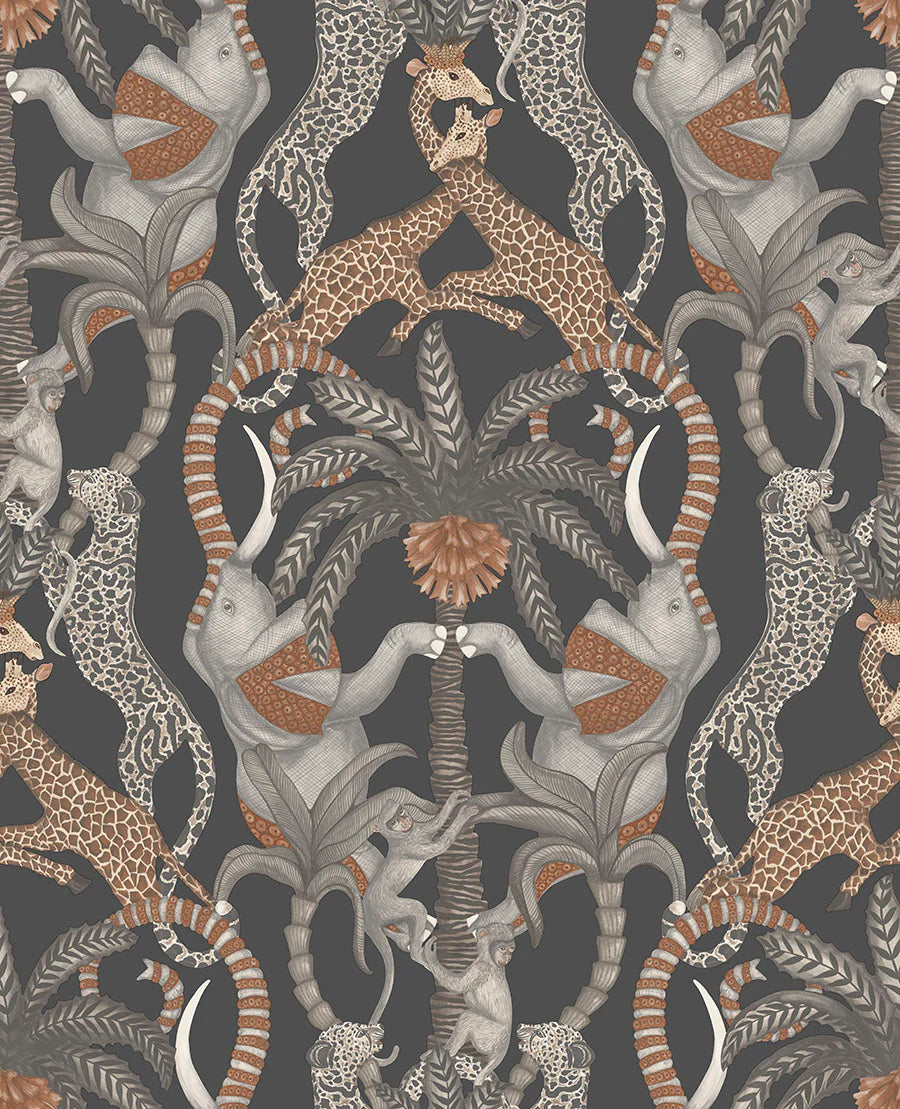 Cole & Son Jabula Safari Totem, Ginger & Taupe on Charcoal