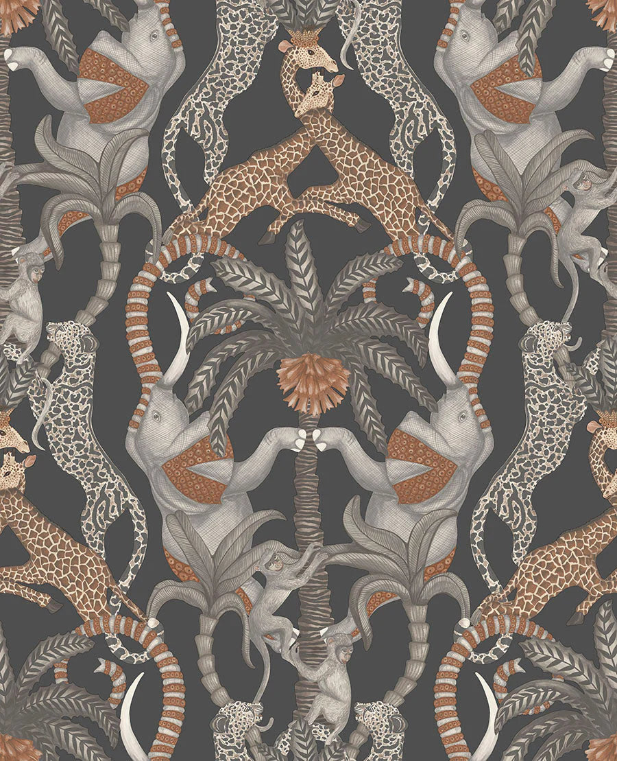 Cole & Son Ardmore Jabula . Safari Totem , Ginger & Taupe on Charcoal