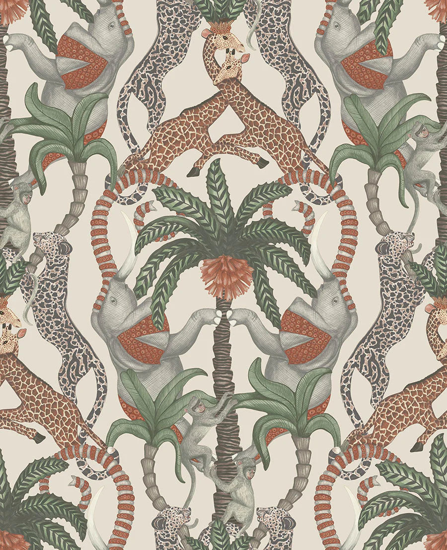 Cole & Son Ardmore Jabula . Safari Totem ,  Terracotta & Forest Green on Stone