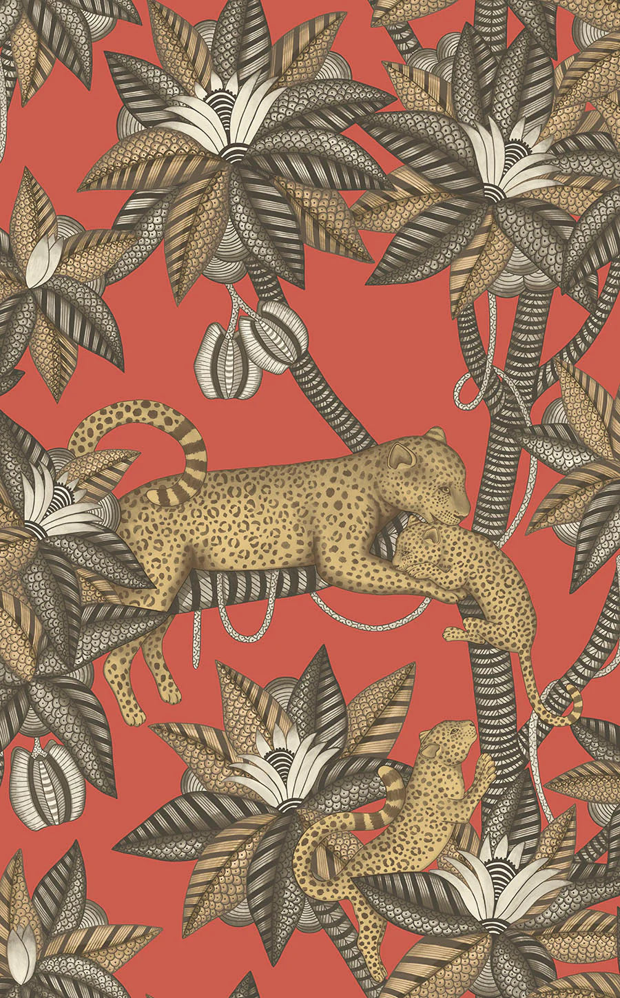 Cole & Son Jabula Satara, Soot & Metallic Gold on Rouge