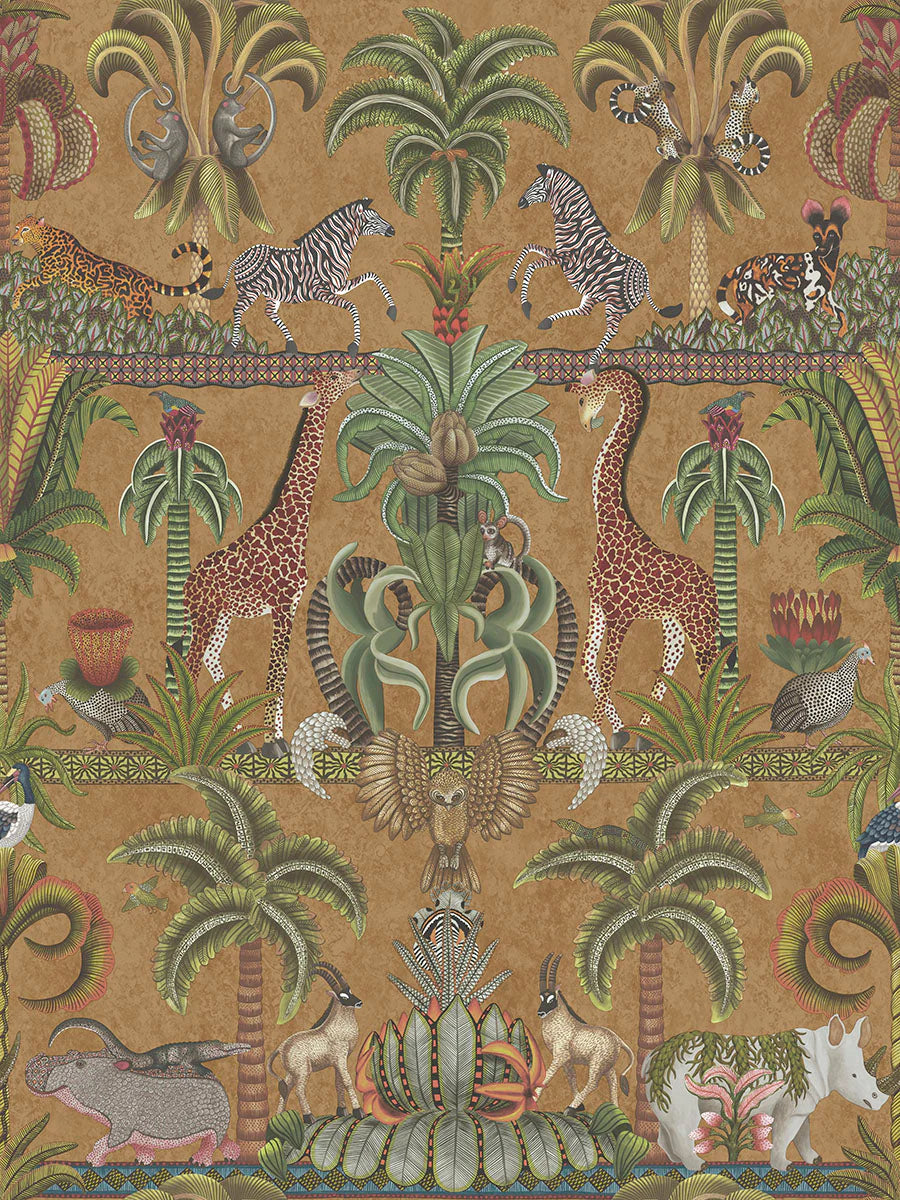 Cole & Son Ardmore Jabula.  Afrika Kingdom Olive Green & Spring Green on Metallic Bronze