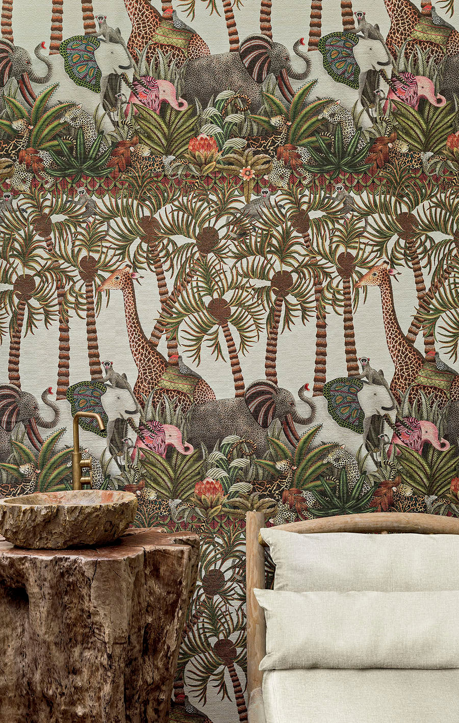 Cole & Son Ardmore Jabula . Letaba March Grasscloth, Spring Green & Ginger on Cream