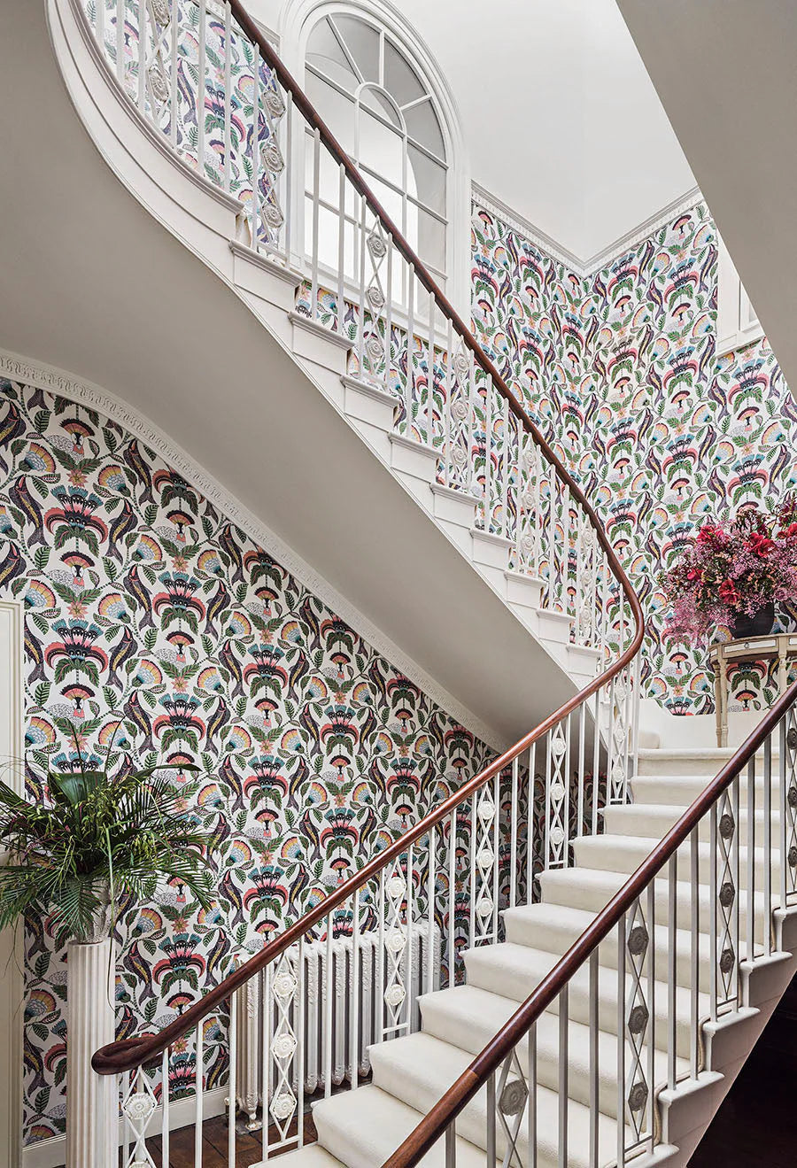Cole & Son Ardmore Jabula . Nene  Coral, Sage & Teal on Parchment