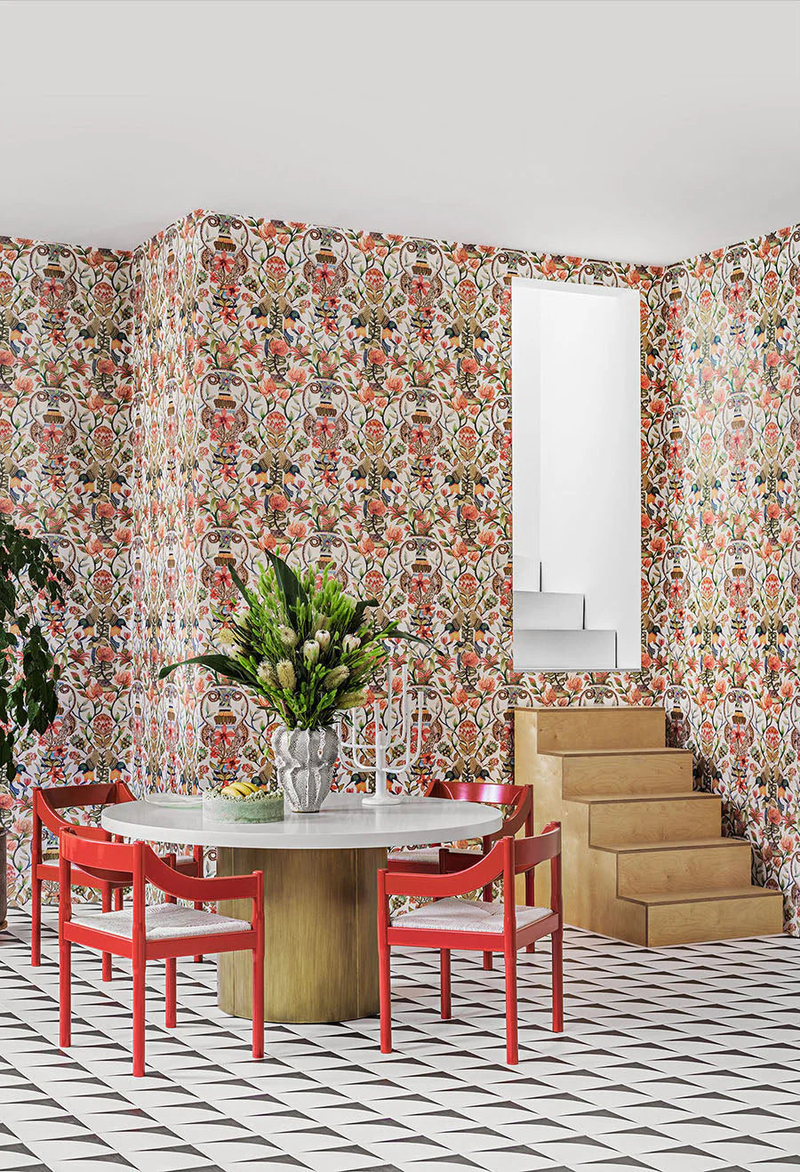 Cole & Son Ardmore Jabula . Protea Garden , Olive Green & Tangerine on White