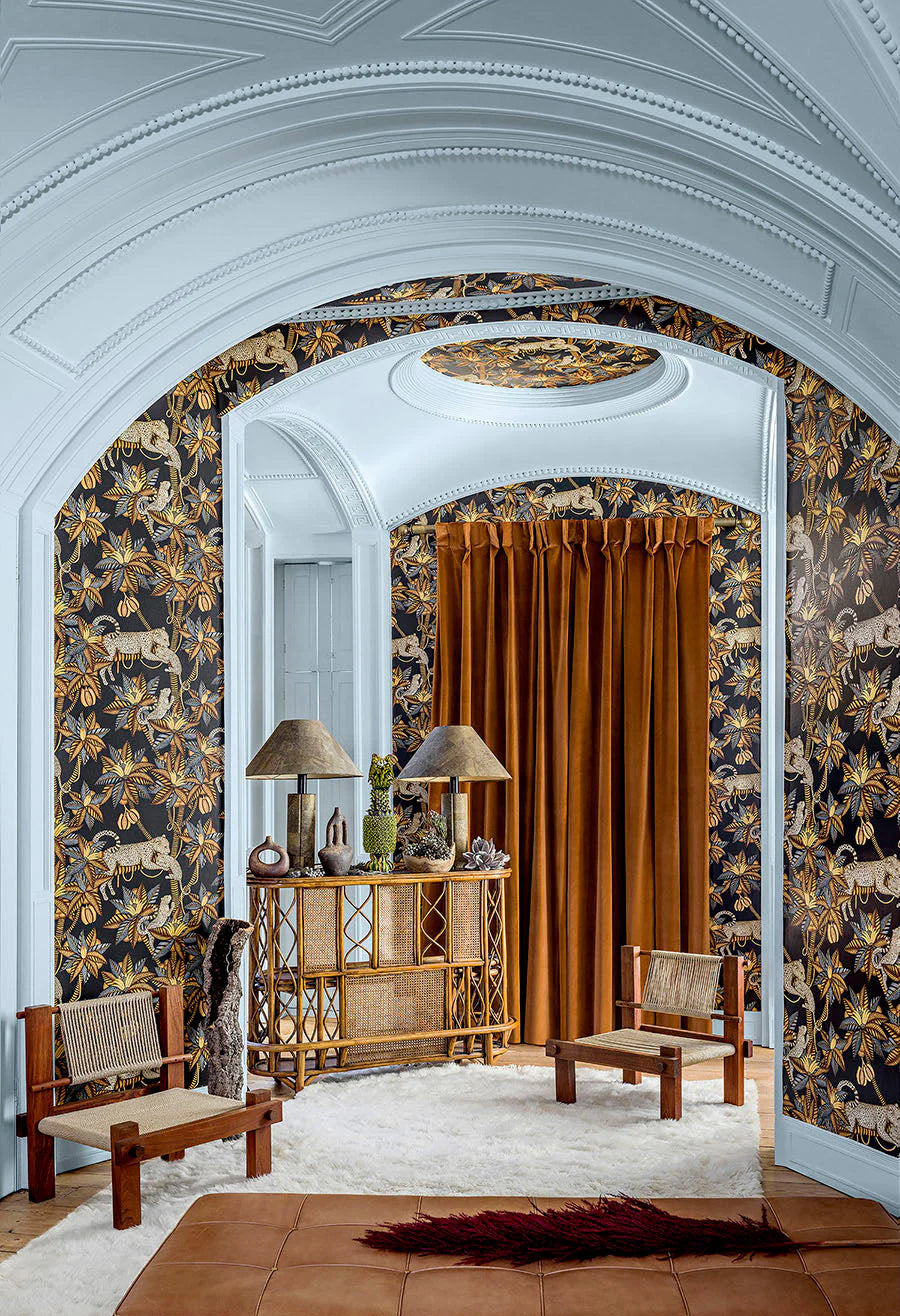 Cole & Son Ardmore Jabula .  Satara,   Burnt Orange & Sand on Black (kopie)