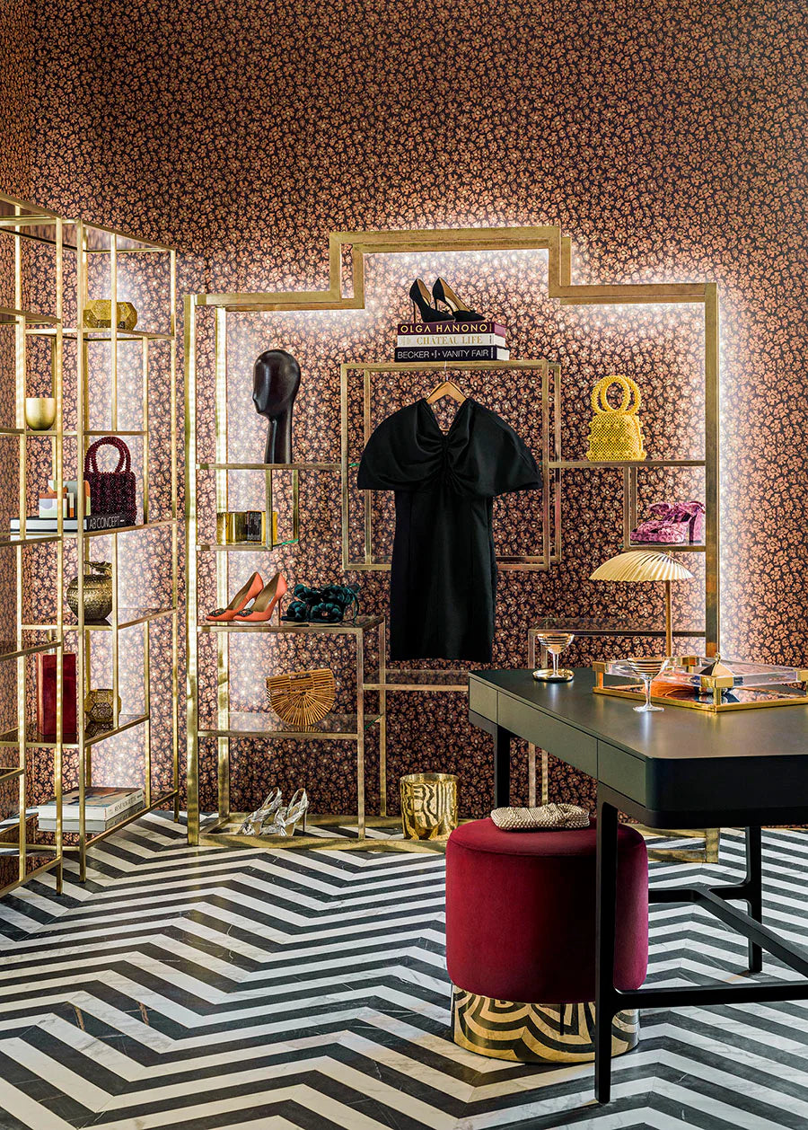 Cole & Son Jabula Savanna Shell, Terracotta, Claret & Metallic Gold