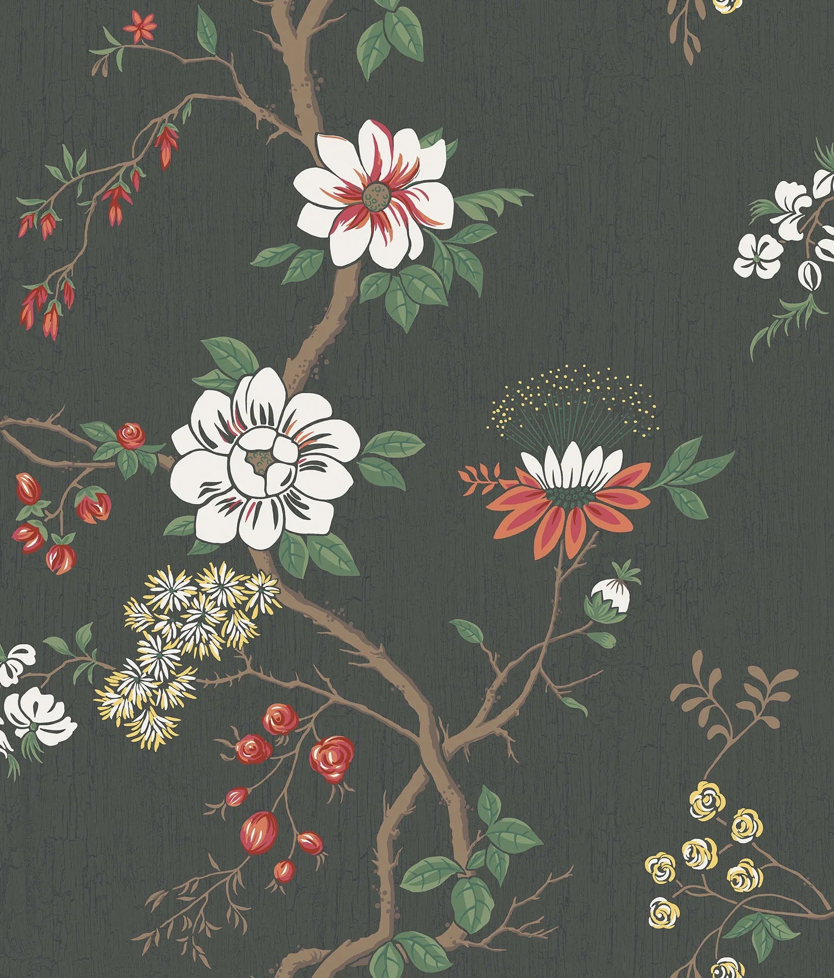 Cole & Son Botanical - Botanica, Camellia, Chalk & Red on Soot