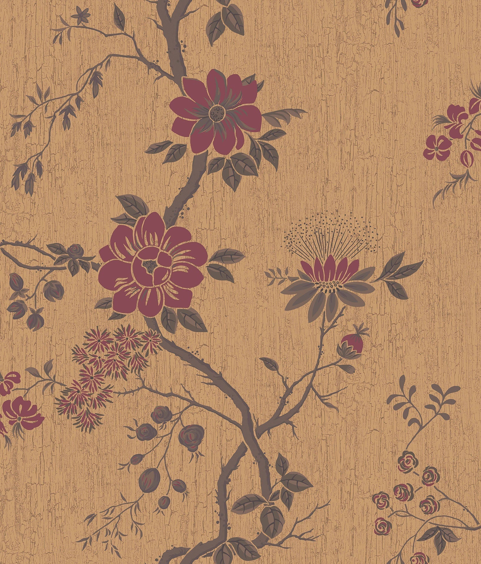 Cole & Son Botanical - Botanica, Camellia, Crimson on Metallic Gold