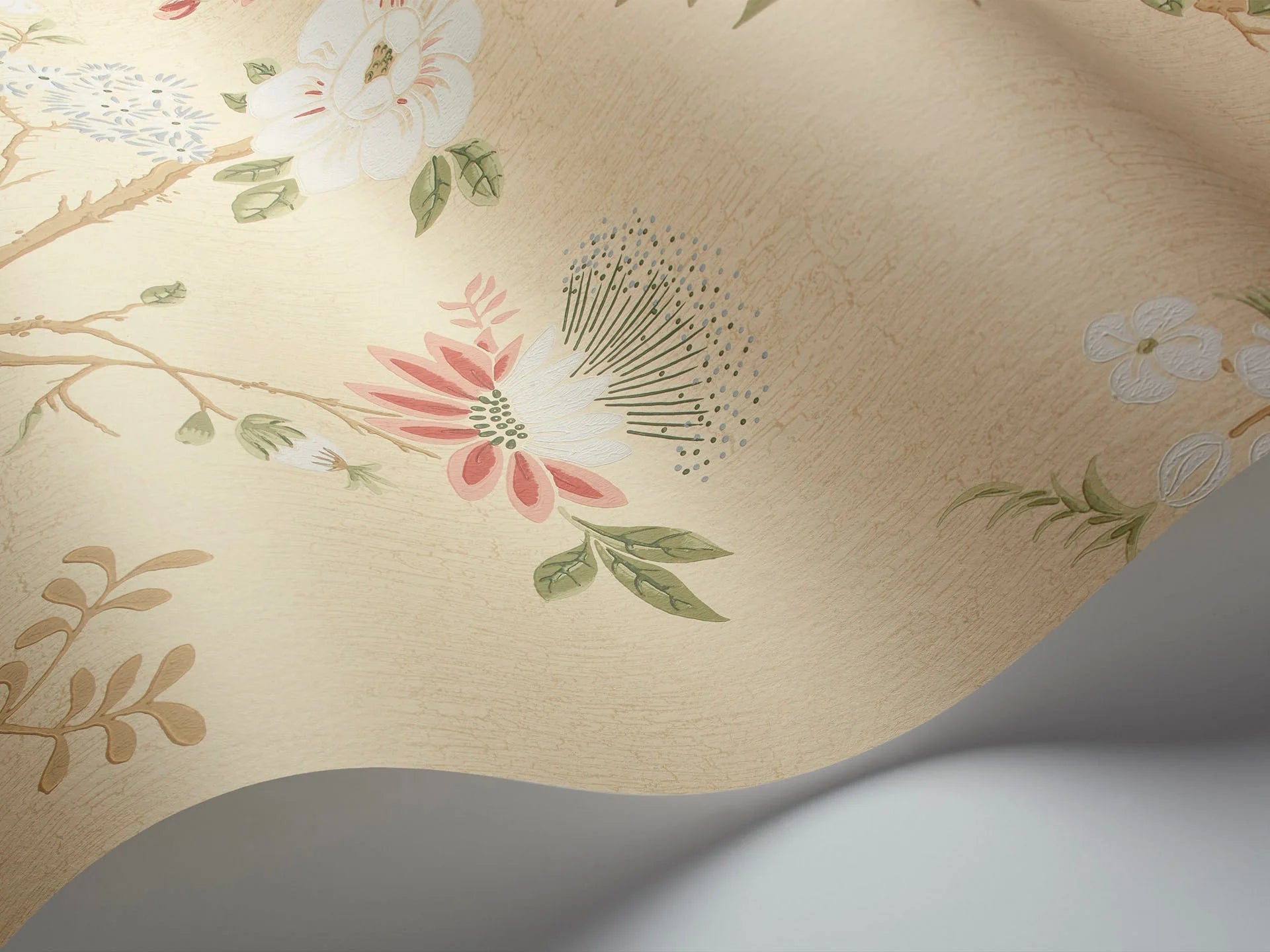 Cole & Son Botanical - Botanica, Camellia,  Coral & Olive on Buttercup