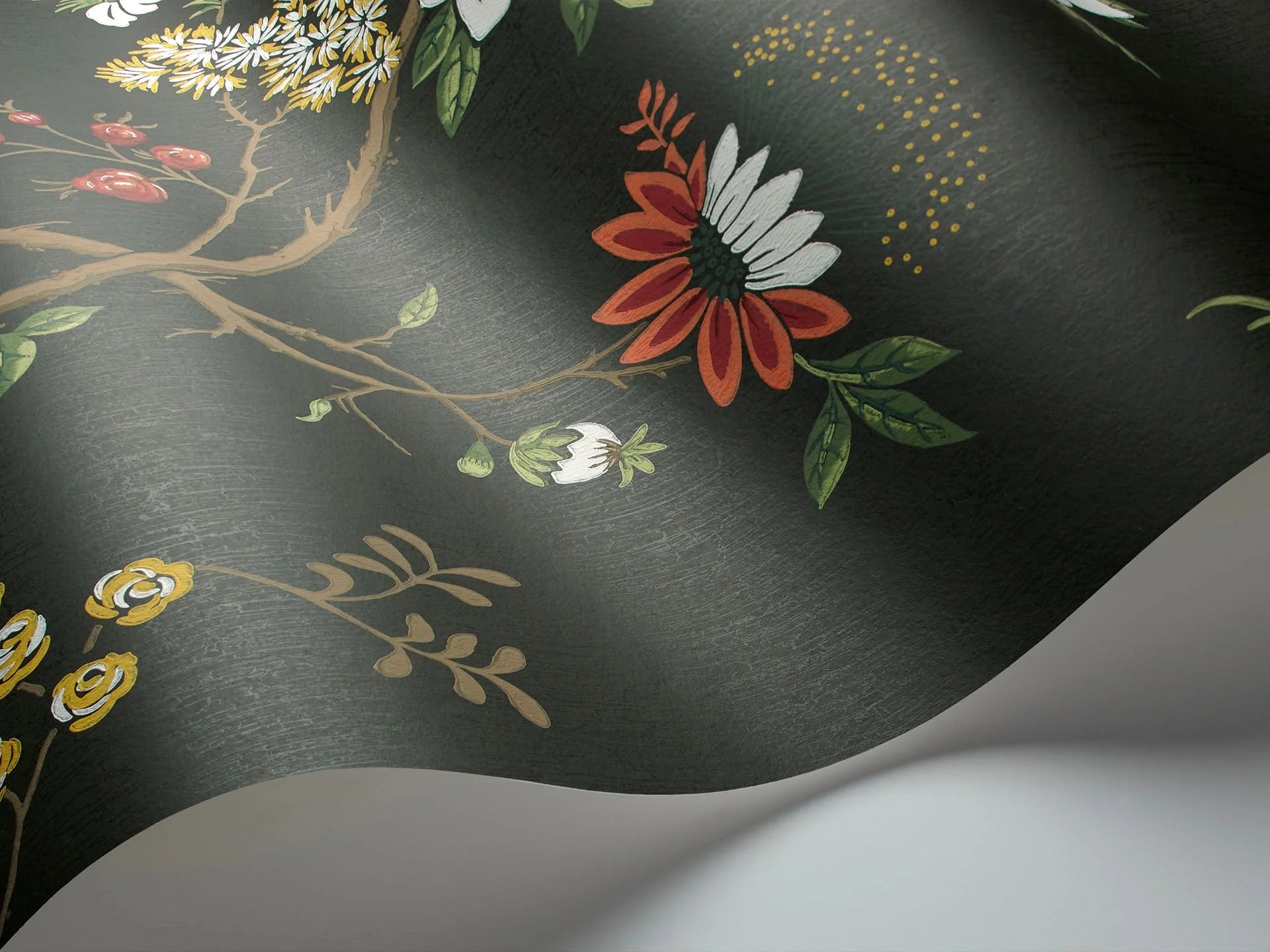 Cole & Son Botanical - Botanica, Camellia, Chalk & Red on Soot