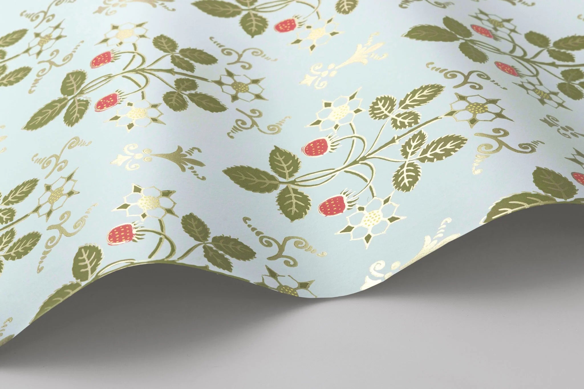 Cole & Son, Classics Vol I, Strawberry, Olive on Print Room Blue