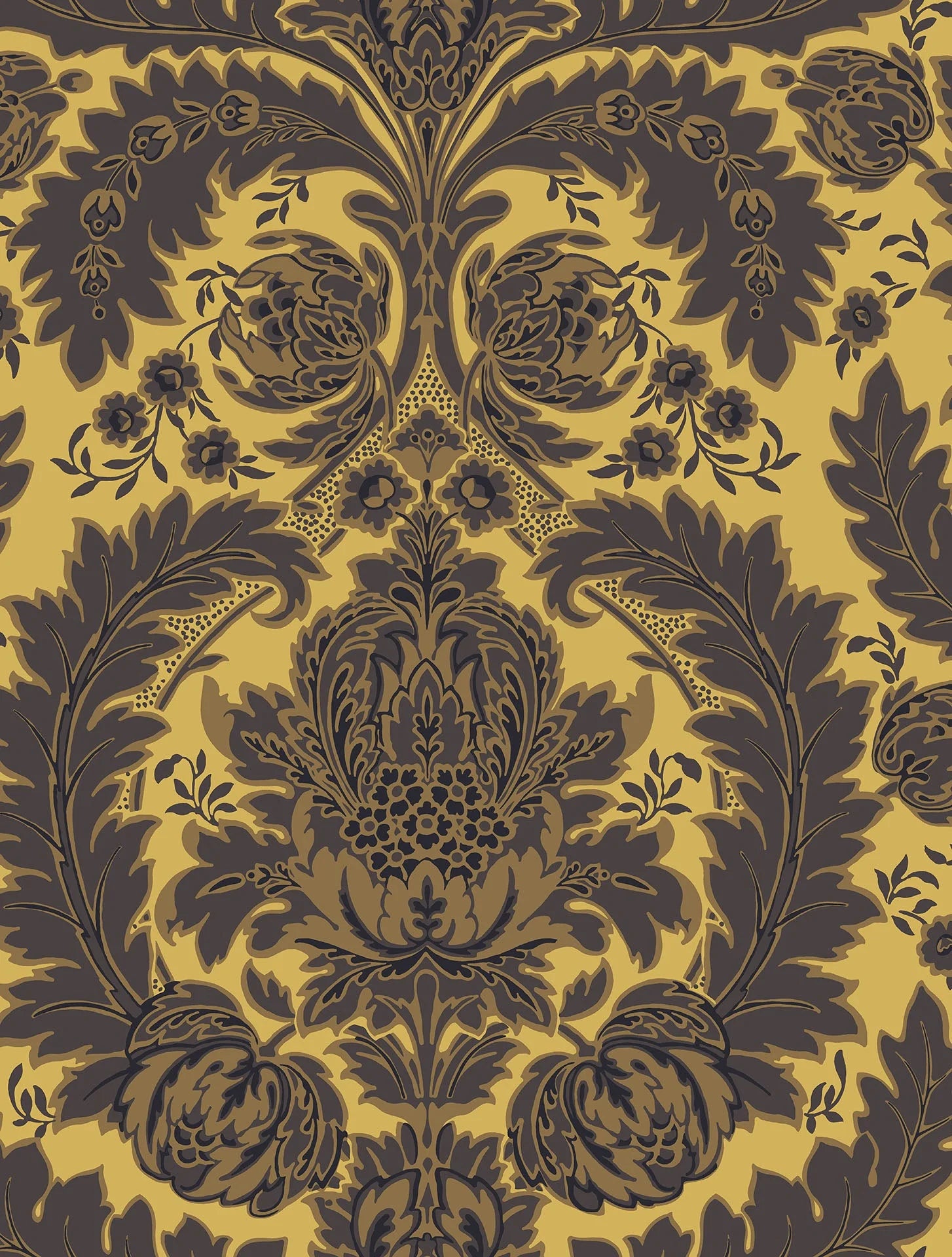 Cole & Son, Albemarie, Coleridge, Charcoal on Yellow