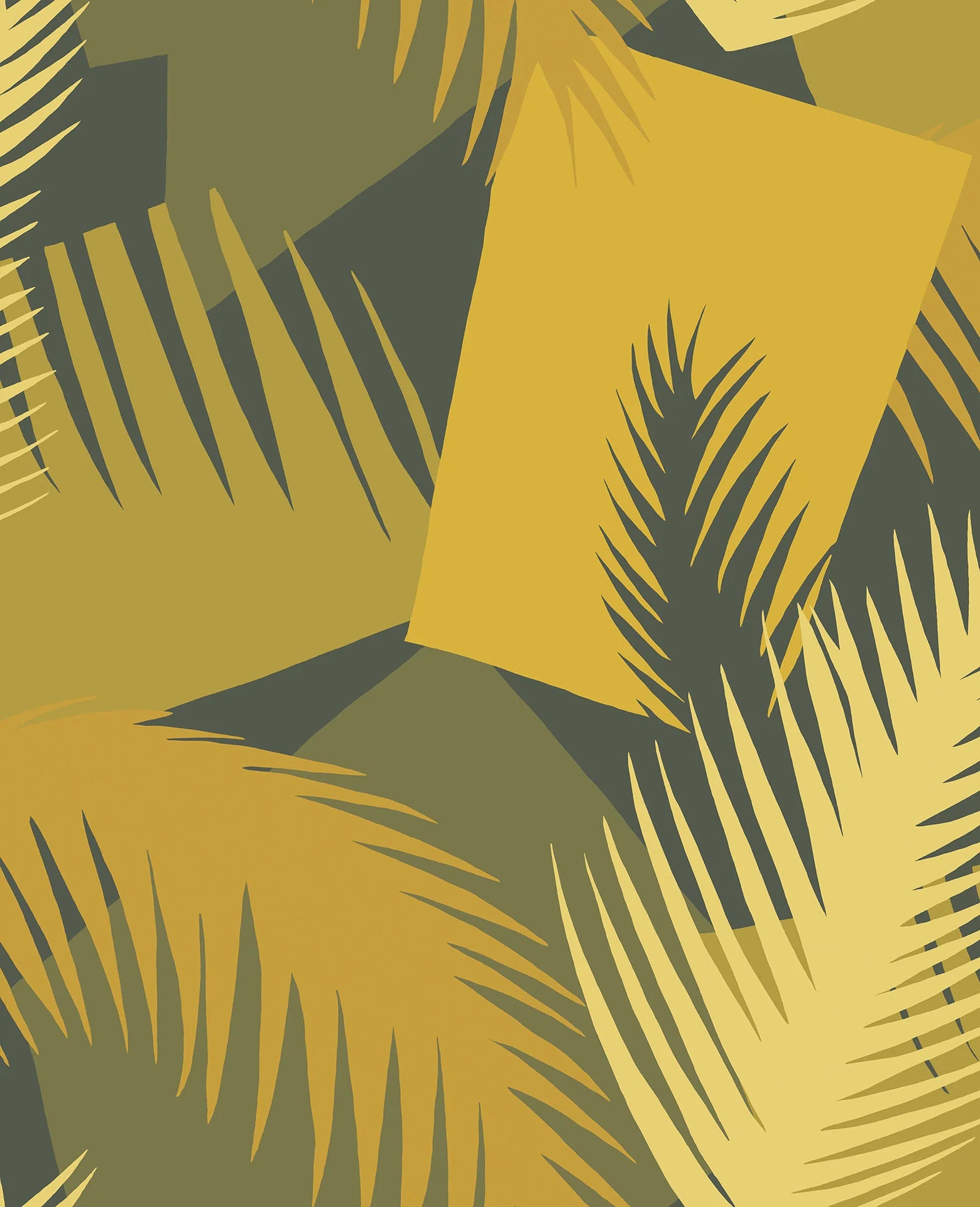 Cole & Son Geomatric II Deco Palm, Chratreuse on Charcoal