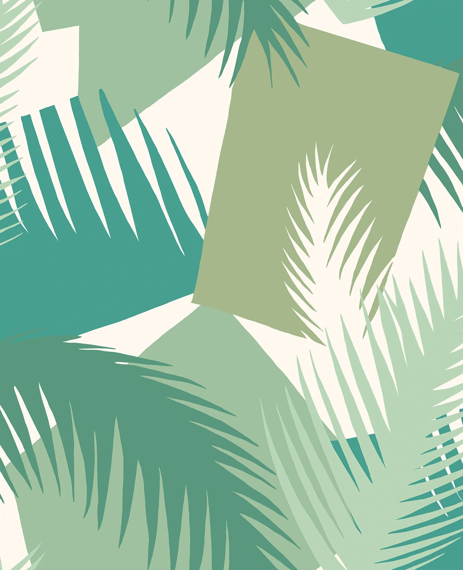 Cole & Son Geomatric II Deco Palm,Leaf Greens on Cream