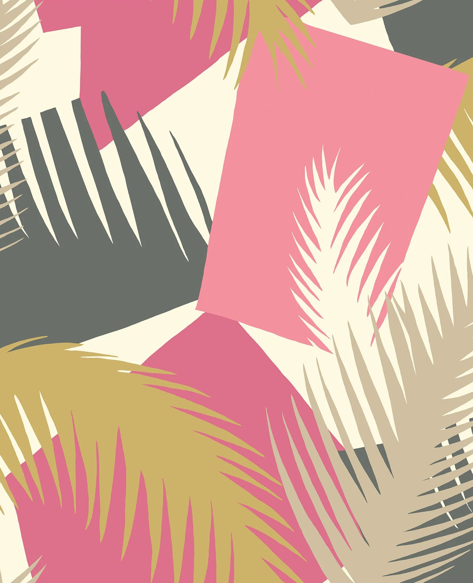 Cole & Son Geomatric II Deco Palm, Fuchsia, Magenta, Gold & Charcoal on Cream