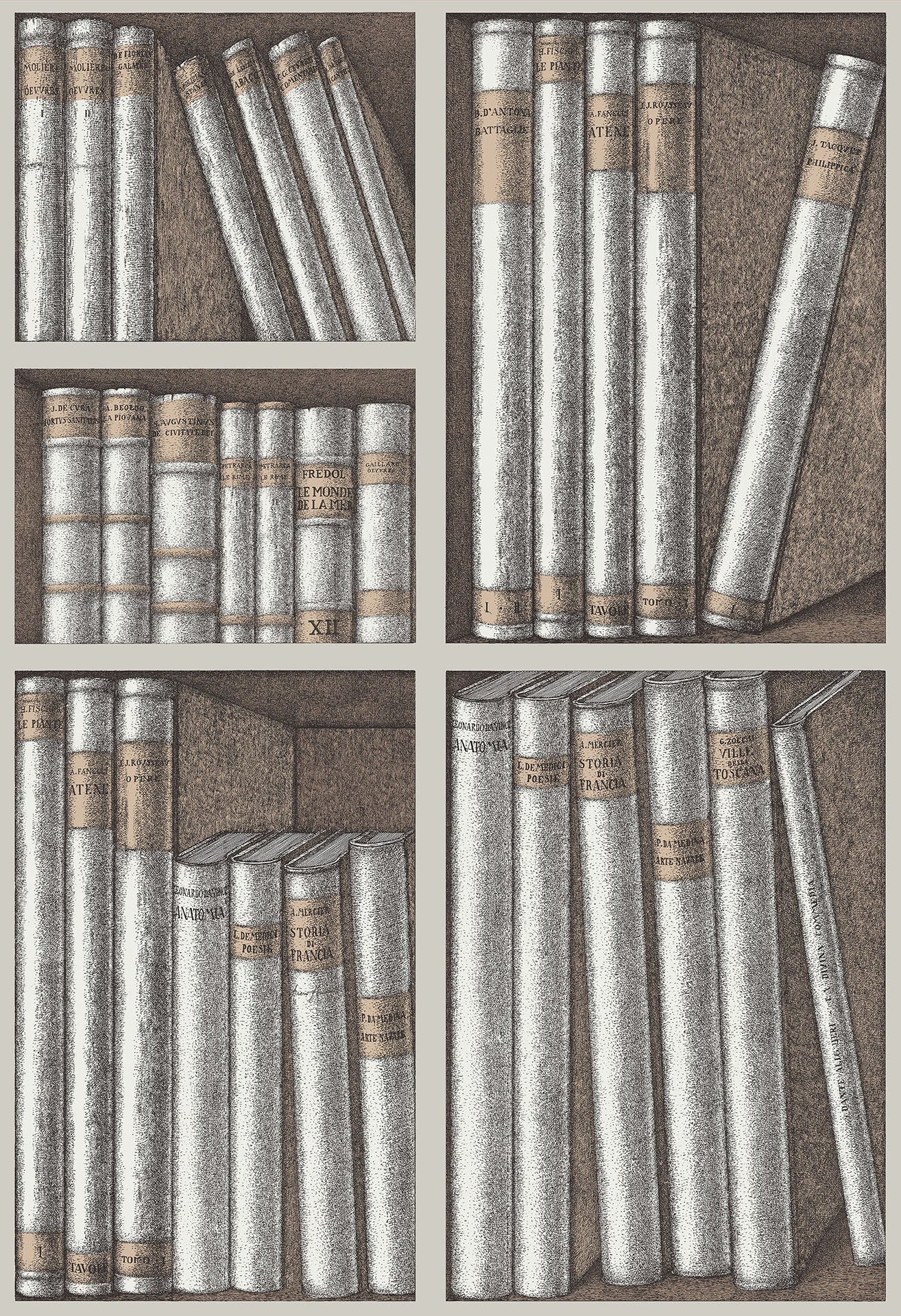 Cole & Son Fornasetti Ex Libris, Stone & Linen